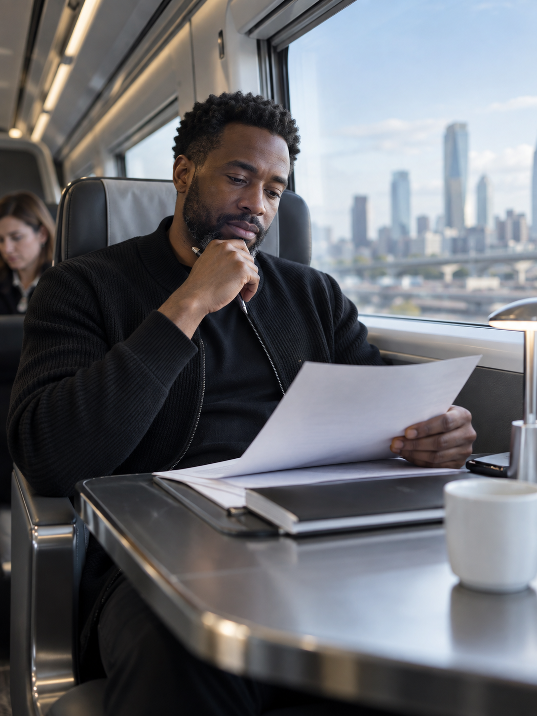 A founder reviewing a focused account brief while travelling between customer meetings