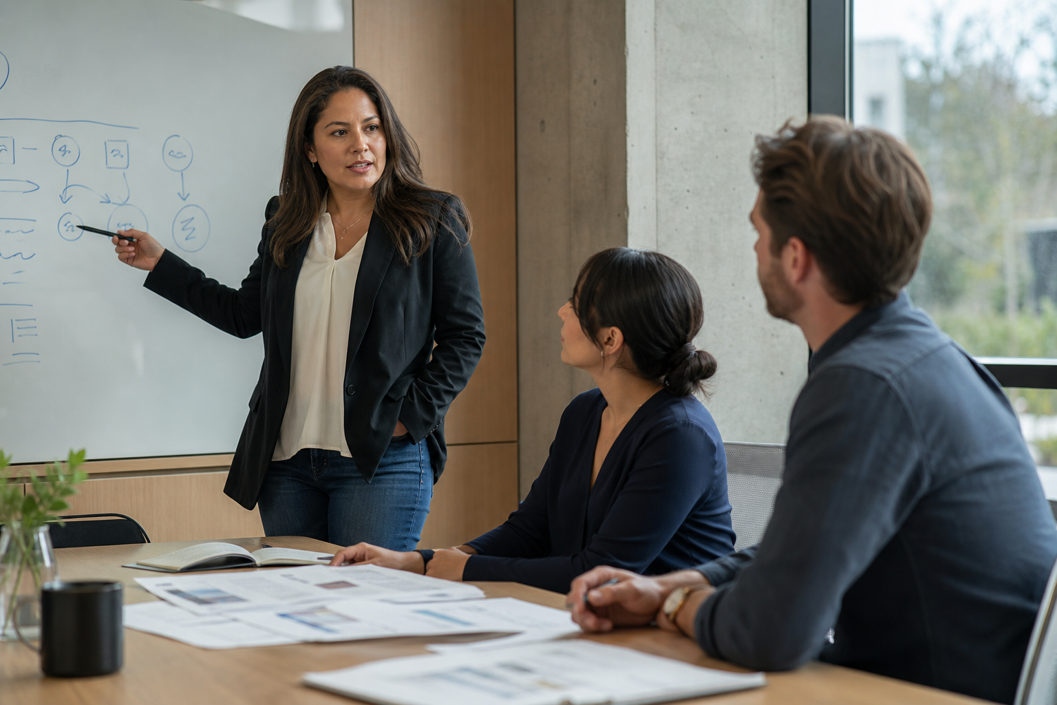 A founder leading a focused revenue-planning discussion with colleagues