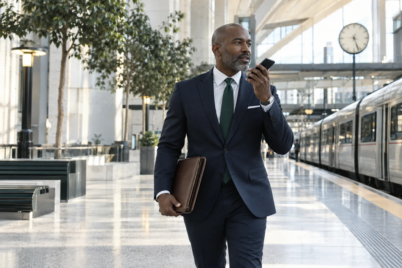 An executive developing a leadership idea while travelling between meetings
