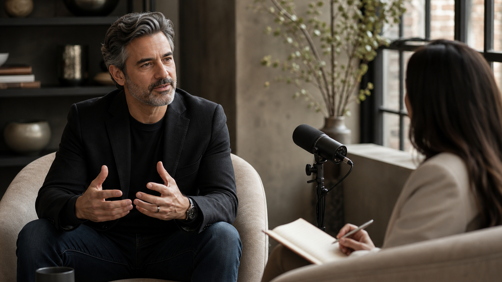 Founder sharing original insight in a focused content interview