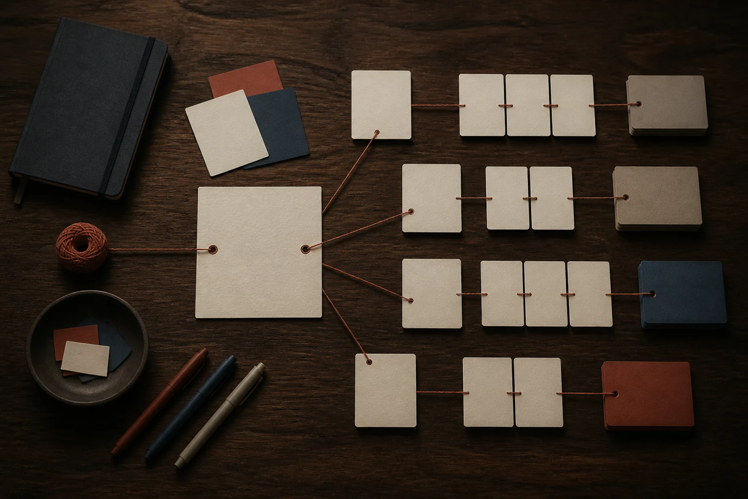 Conceptual founder-led growth system connecting one source idea to coordinated content and commercial outcomes