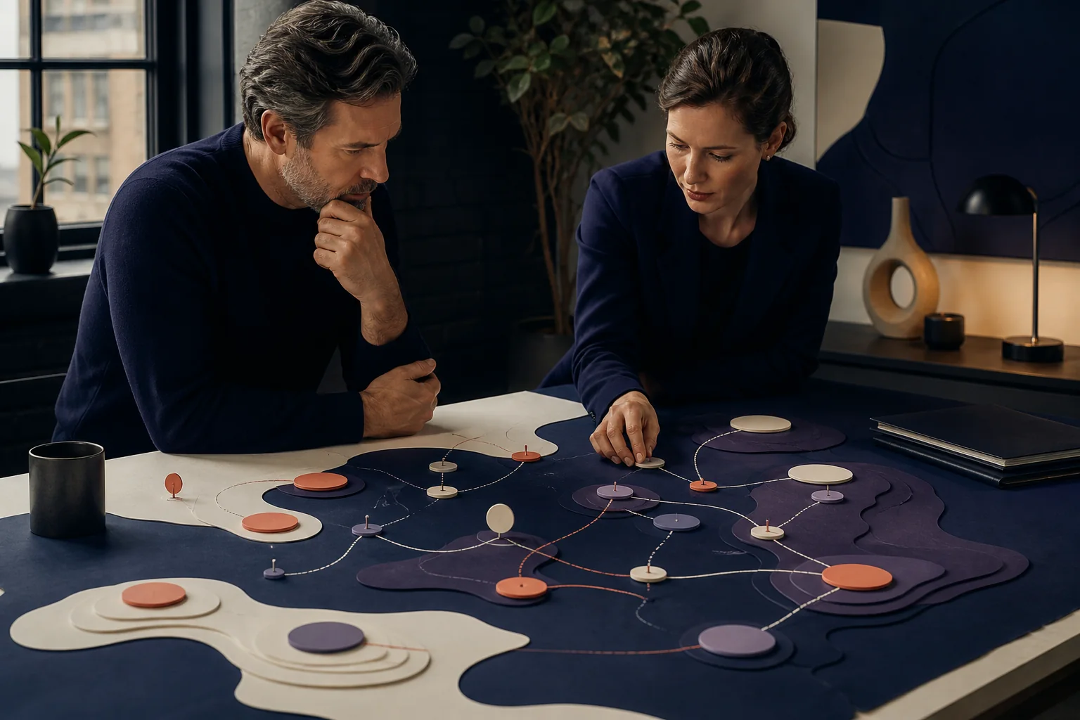 A founder and strategist mapping prospect relationships and opportunity paths